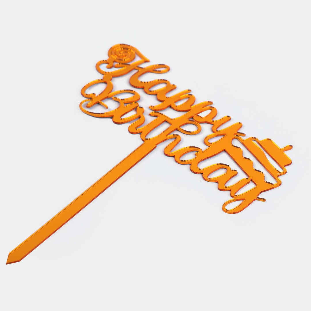 Happy Birthday Cake Topper - Gold