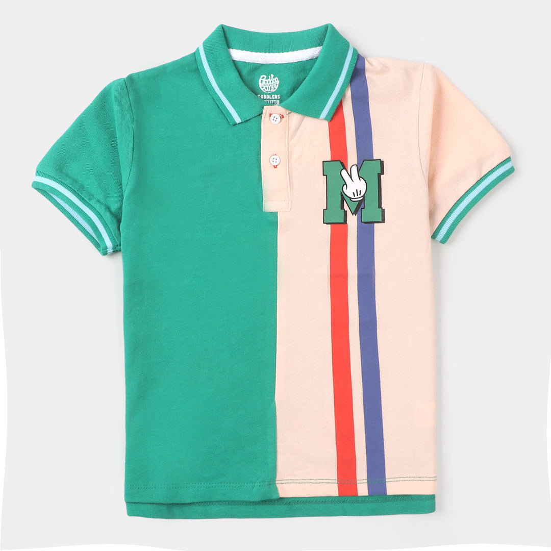Boys Cotton Polo T-shirt Mickey - Holly Green