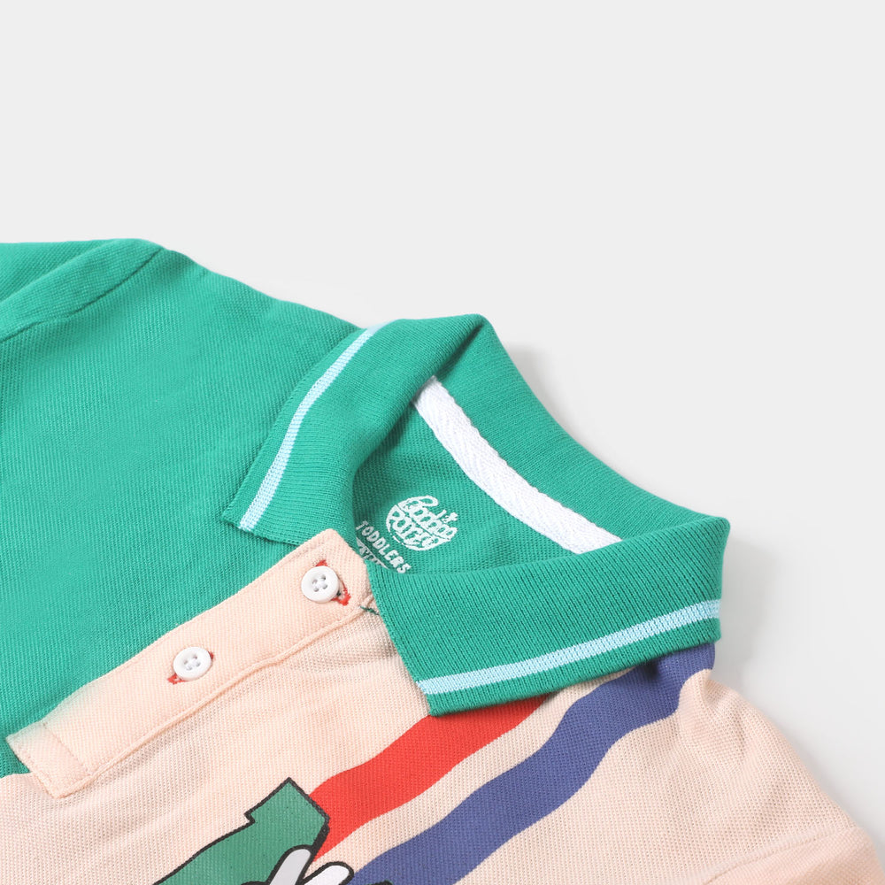 Boys Cotton Polo T-shirt Mickey - Holly Green