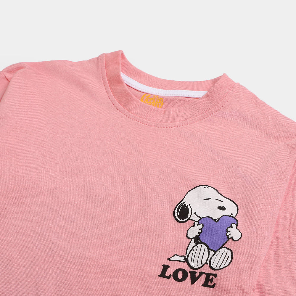 Girls Cotton T-Shirt Character F/S -Light-Pink