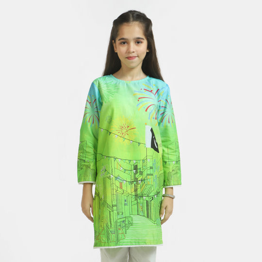 Girls Cotton Independence Kurti Azadi Celebration - Green