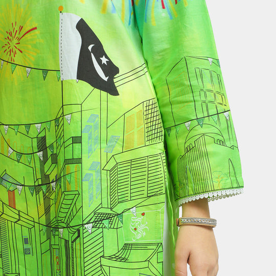 Girls Cotton Independence Kurti Azadi Celebration - Green