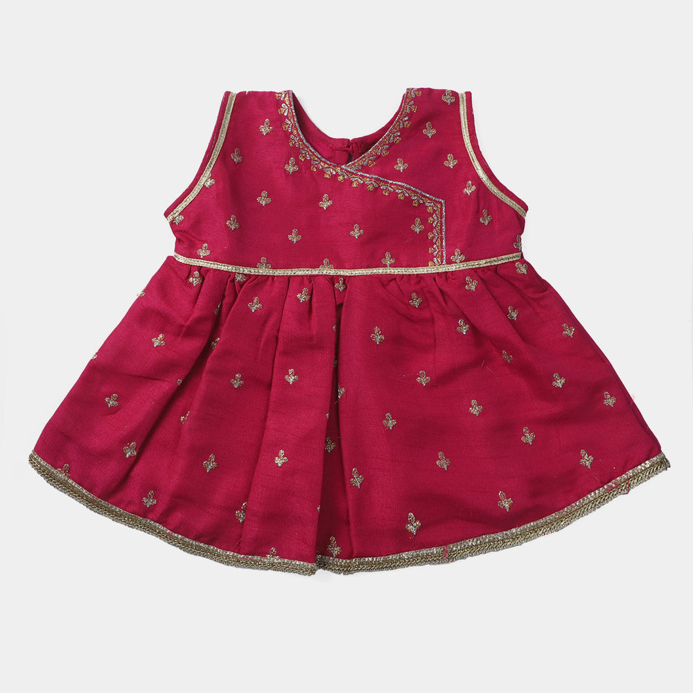Infant Girls Raw Silk 2 PCs Sparkle-Hot Pink