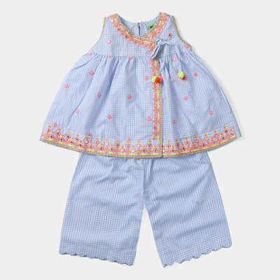 Infant Girls Cotton 2PCs Suit Color Blast-Blue