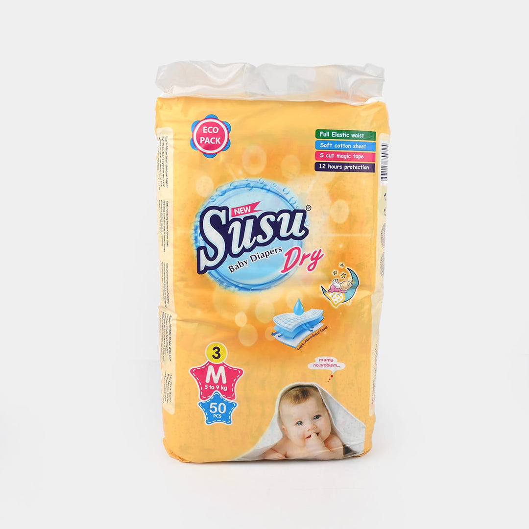 Susu Dry Baby Diapers Pack 50Pcs | Medium