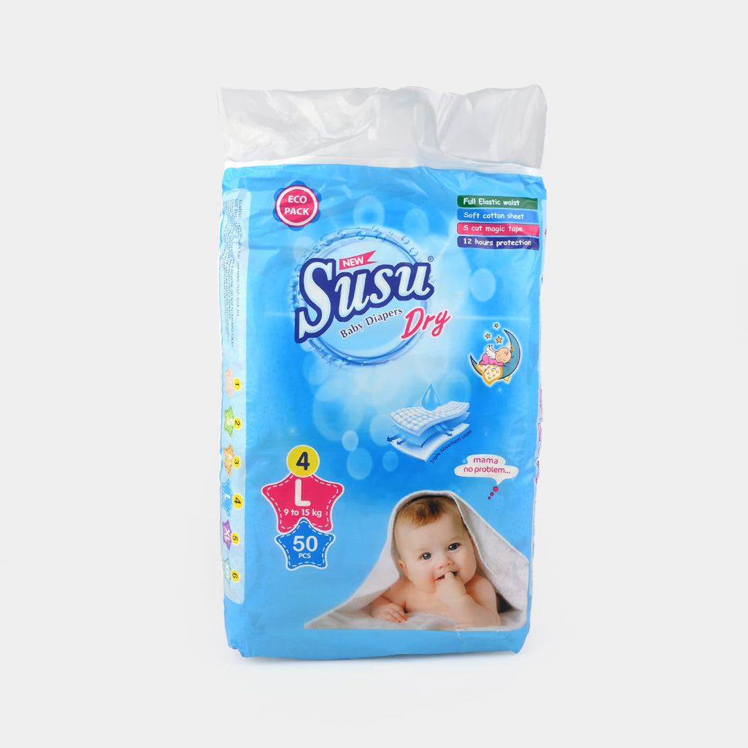 Susu Dry Baby Diapers Pack 50Pcs | Large