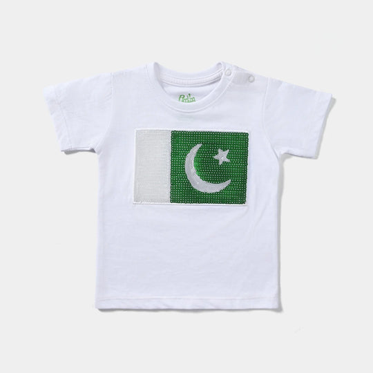 Infant Boys Poly Cotton Jersey T-Shirt Sequins Flag-White