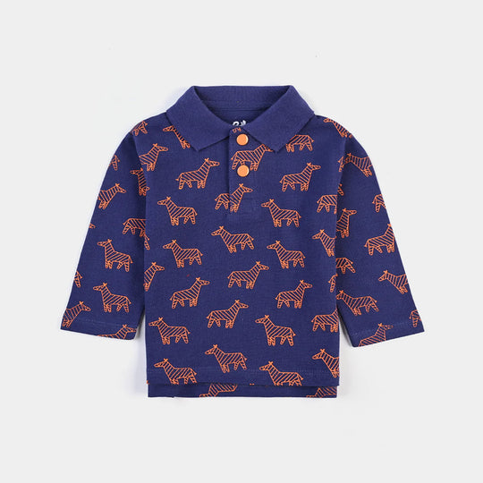 Infant Boys Cotton PK Polo Zebra-Navy Blue