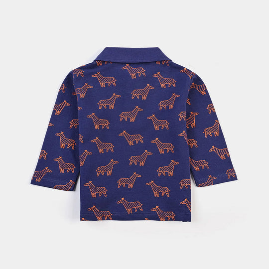 Infant Boys Cotton PK Polo Zebra-Navy Blue