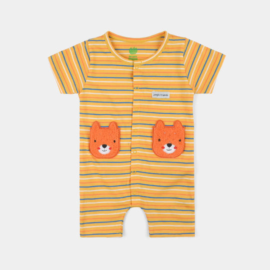 Infant Boys Cotton Interlock Knitted Romper Jungle Friend-Yellow
