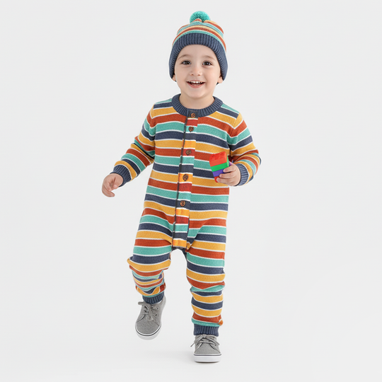 Infant Boys Acrylic Romper-Multi Stripe