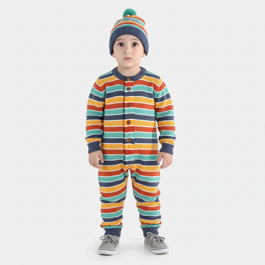 Infant Boys Acrylic Romper-Multi Stripe