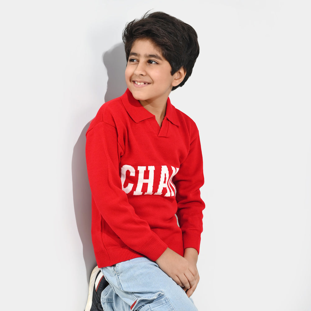 Boys Acrylic Sweater-Champ - RED