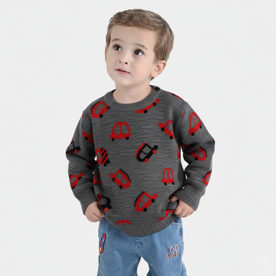 Infant Boys Acrylic Sweater-Little Cars - CHARCOAL