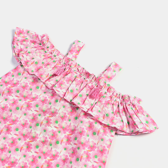 Infant Girls Cotton Poplin Casual Top Pink Daisy