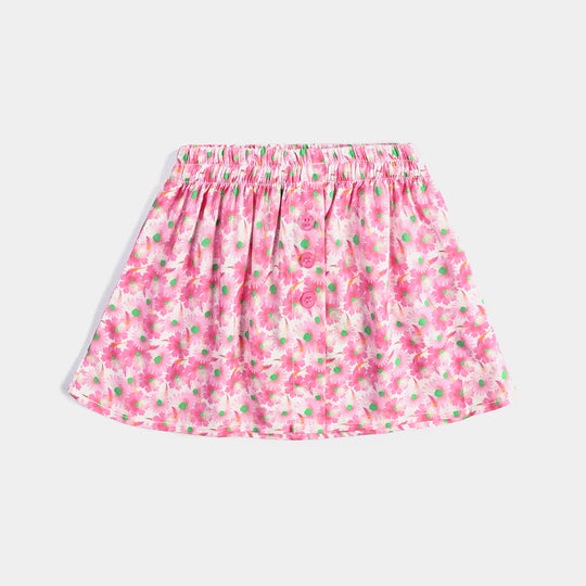 Girls Cotton Poplin Short Skirt Pink Daisy-Pink