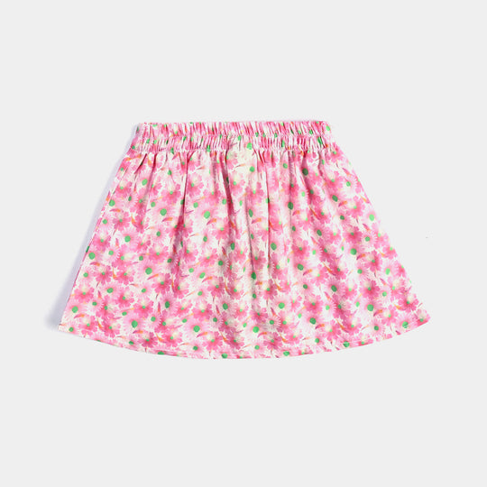 Girls Cotton Poplin Short Skirt Pink Daisy-Pink
