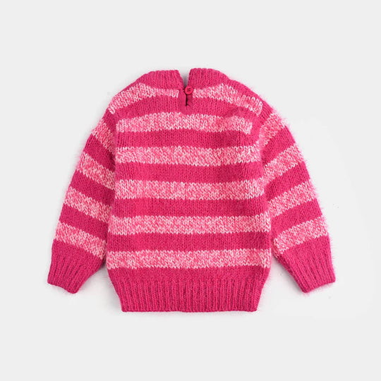 Infant Girls Acrylic-Feather Lurex Sweater-Feather Stripe-H.Pink