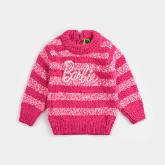 Infant Girls Acrylic-Feather Lurex Sweater-Feather Stripe-H.Pink