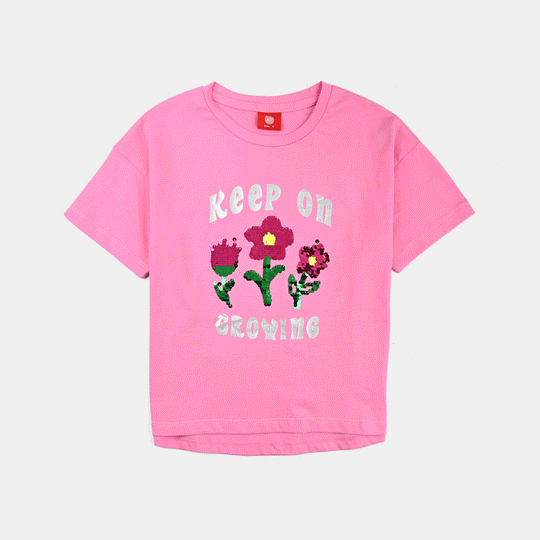 Girls Lycra Jersey T Shirt Growing - Pink