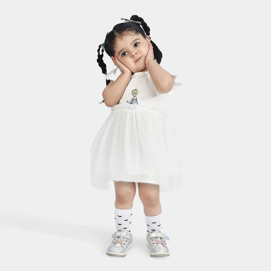 Infant Girls Lycra Jersey Frock-WHITE