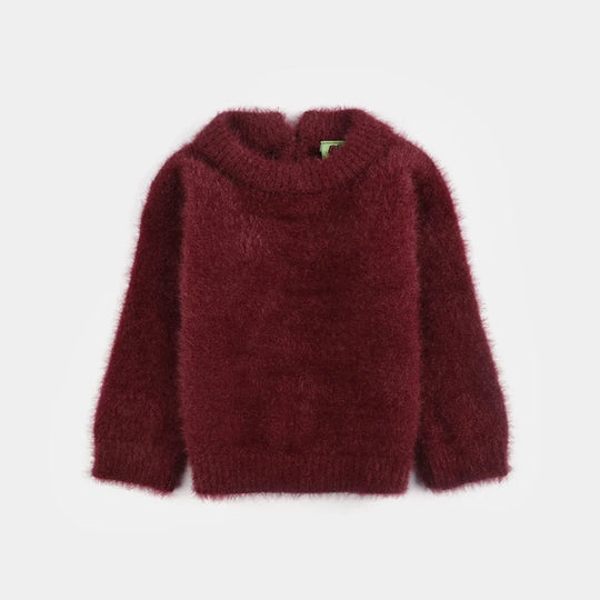 Infant Girls Feather yarn Sweater-Feather-MAROON