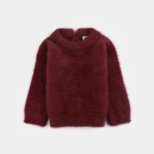 Infant Girls Feather yarn Sweater-Feather-MAROON