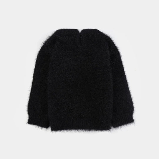 Infant Girls Feather yarn Sweater-Feather-BLACK