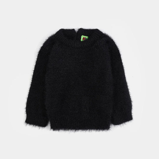 Infant Girls Feather yarn Sweater-Feather-BLACK