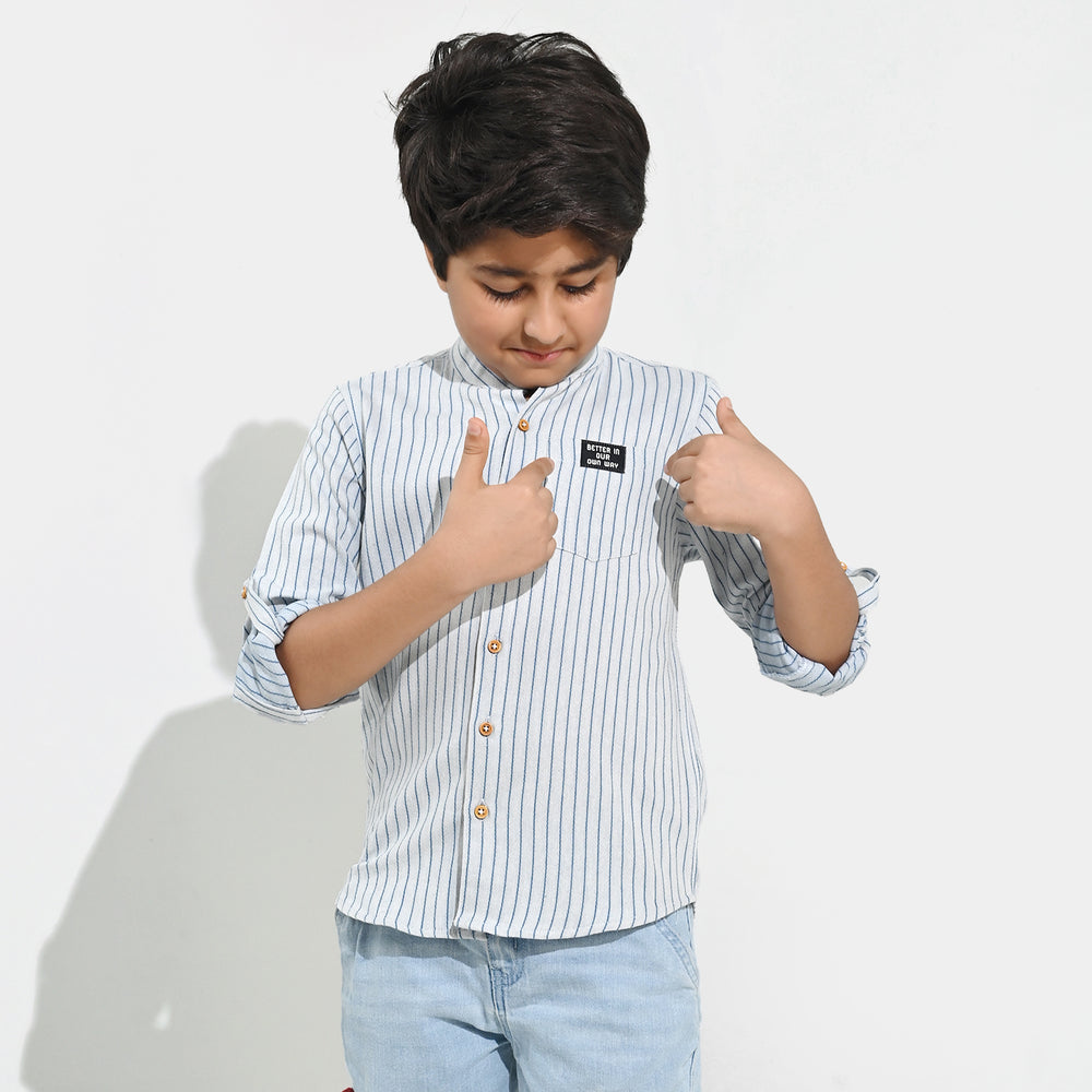 Boys Yarn Dyed Shirt F/S - Navy Stripe