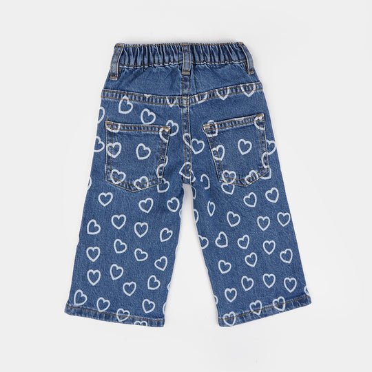 Infant Girls Denim Stretch Pant Allover Hearts-Mid Blue