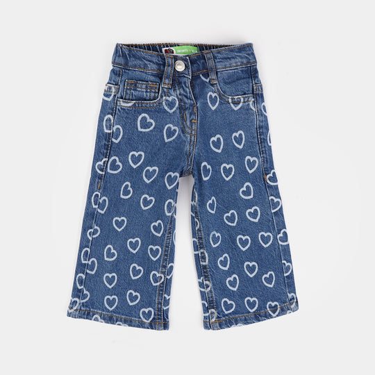 Infant Girls Denim Stretch Pant Allover Hearts-Mid Blue