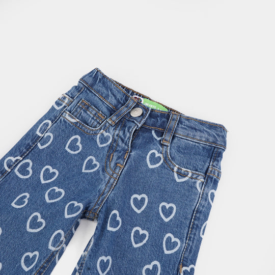 Infant Girls Denim Stretch Pant Allover Hearts-Mid Blue