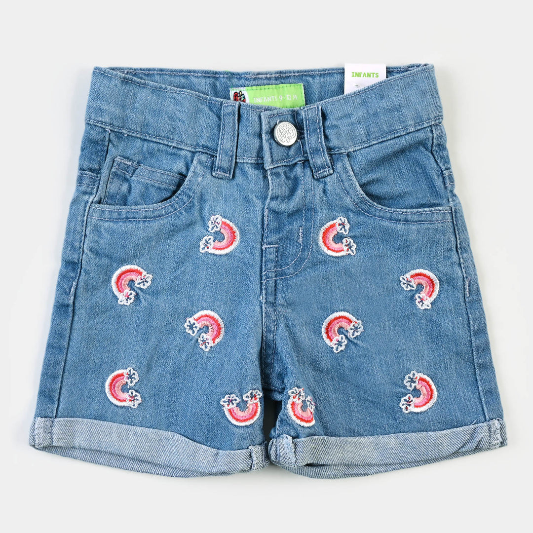Infant Girls Denim Short Pink Rainbow - Ice Blue