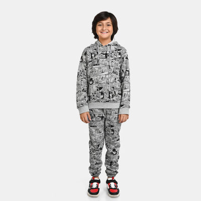 Boys Fleece 2 Piece Suit Printed -Htr Grey