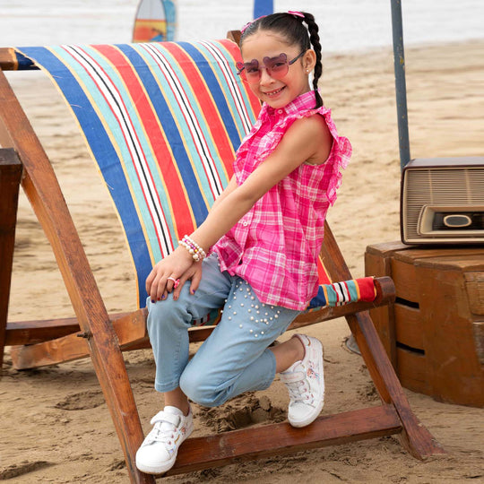 Girls Cotton Poplin Casual Top -Pink