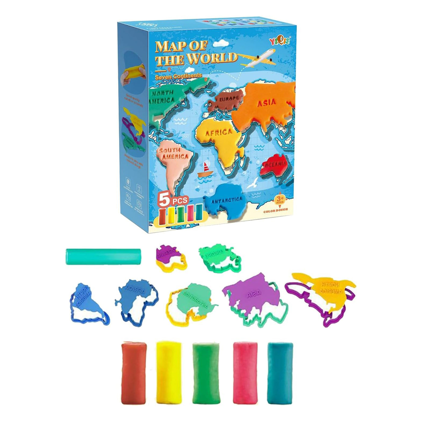 Colored Clay Dough Map of World Set