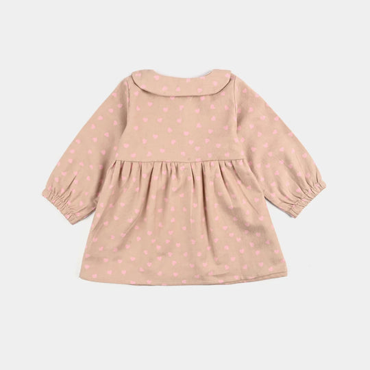 Infant Girls Cotton Casual Frock Pink Heart - BEIGE