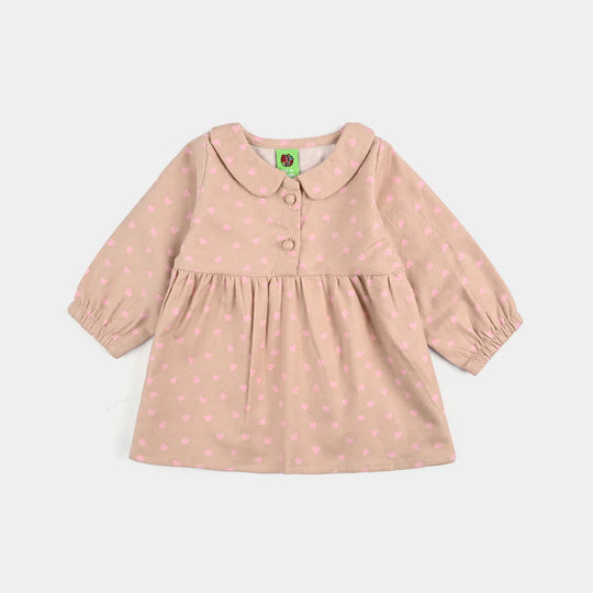 Infant Girls Cotton Casual Frock Pink Heart - BEIGE