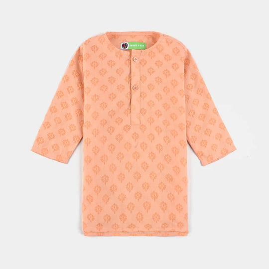 Infant Boys Poly Viscose Basic Kurta (Burn Out)-ORANGE