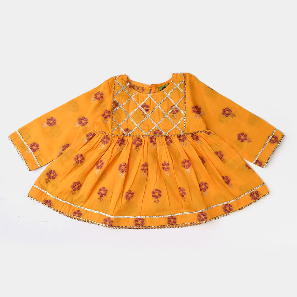 Infant Girls Jacquard 2PCs Suit Gota Lace-Golden Rod
