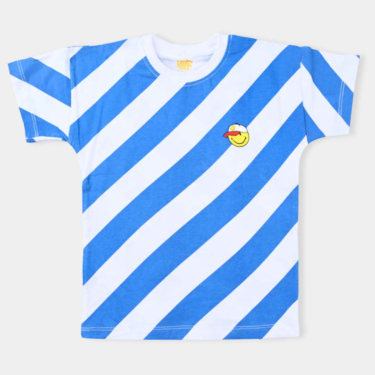 Boys Cotton Jersey Casual T-Shirt H/S Smile-Blue/White