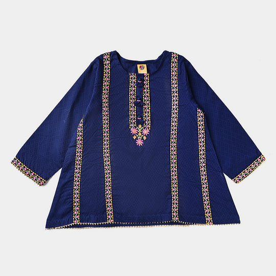 Girls Jacquard EMB 2PC Suit Sakoon-Navy Blue