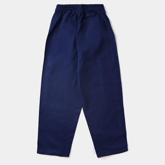 Girls Jacquard EMB 2PC Suit Sakoon-Navy Blue