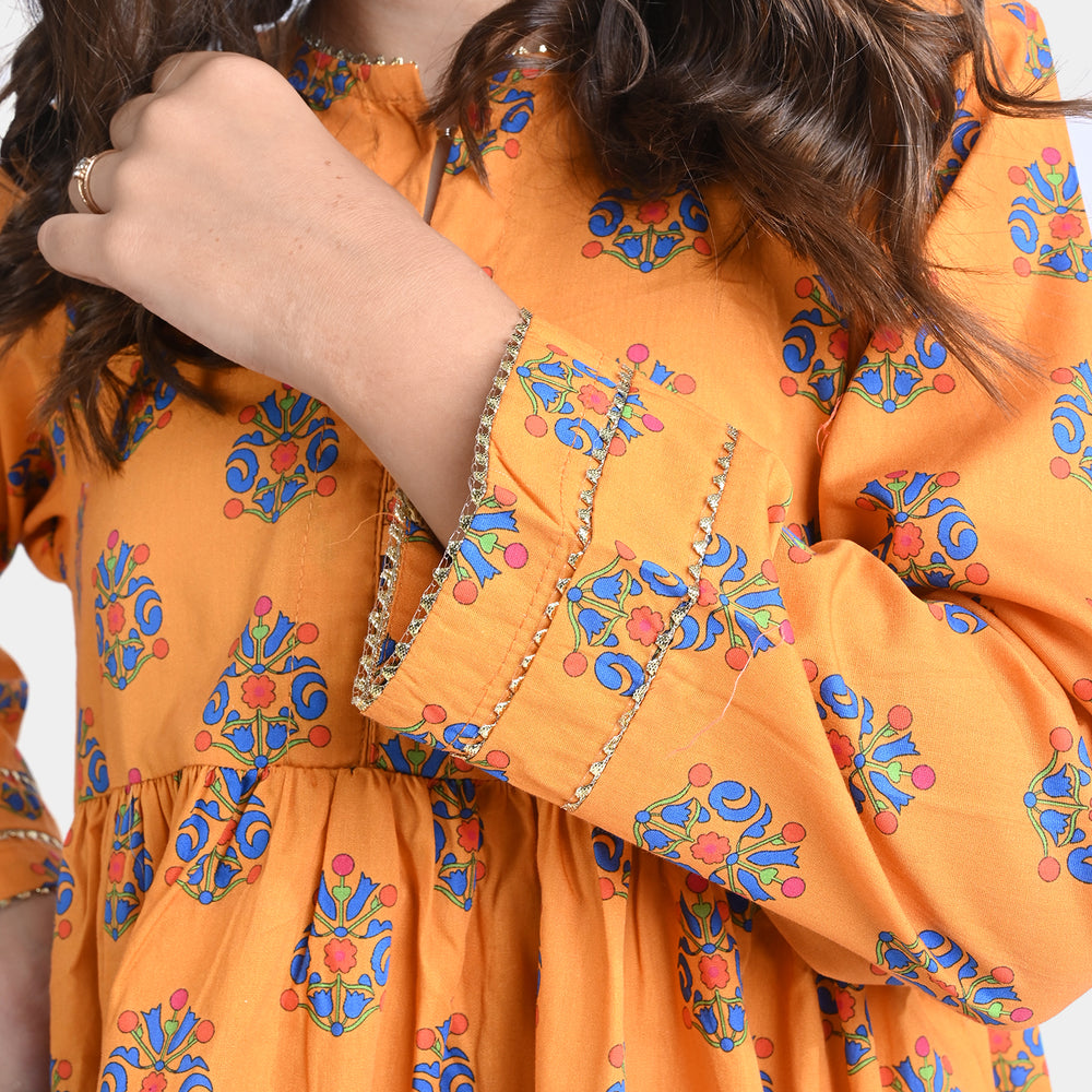Girls Cotton Poplin Printed 2PC Suit Evelyn-Orange