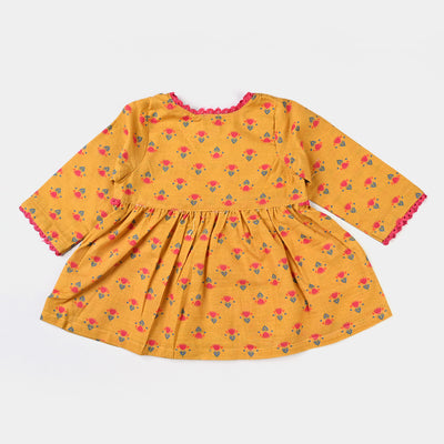 Infant Girls Cotton Slub Printed 2PC Suit  Chintz Floral-Mustard