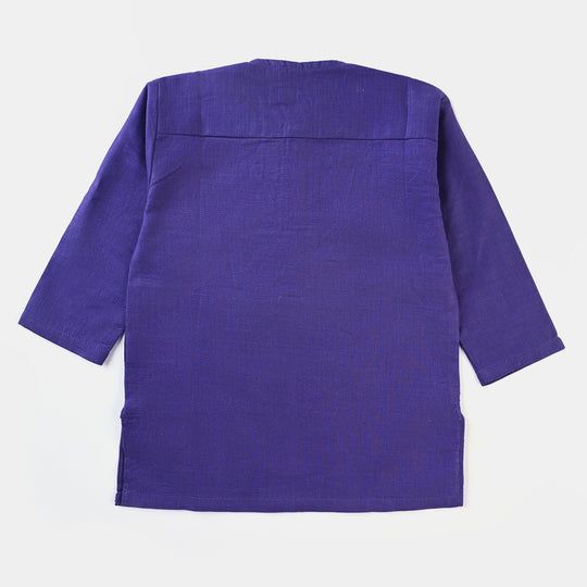 Infant Boys Cotton Slub Basic Kurta (Snap Button)-Purple