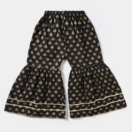 Infant Girls Cotton Screen Print Gharara-BLACK