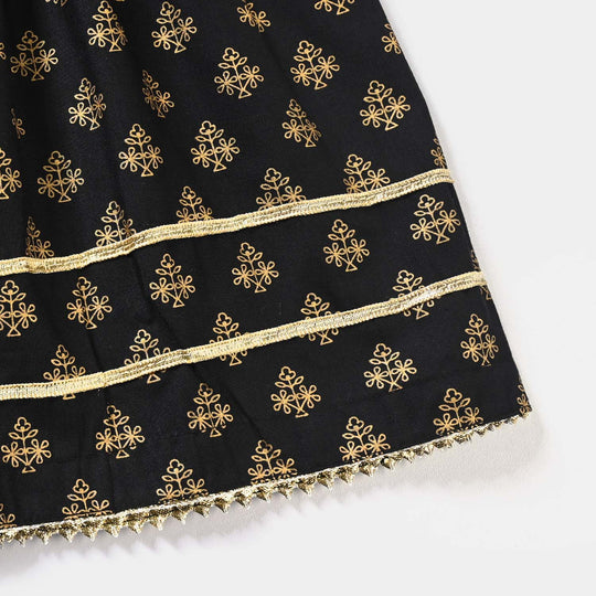 Infant Girls Cotton Screen Print Gharara-BLACK