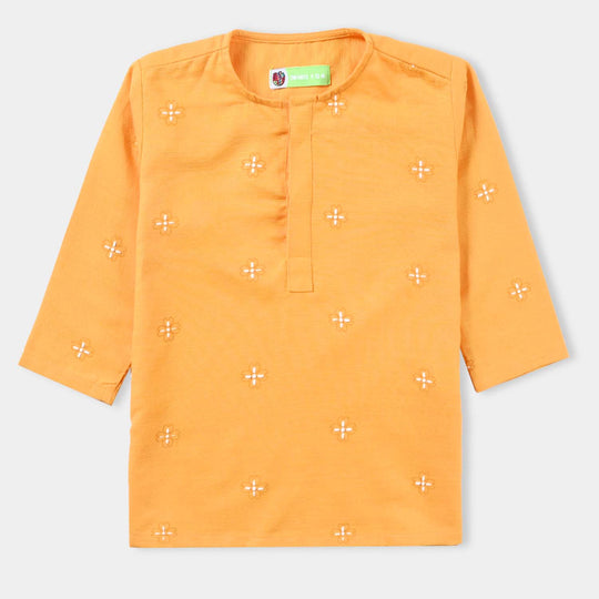 Infant Boys Cotton Slub Printed Kurta (Puff Print)-Citrus